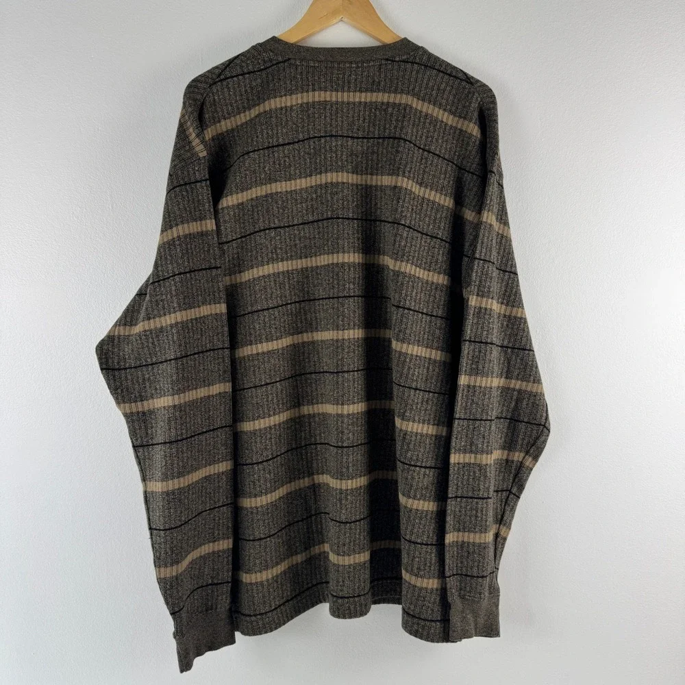 Pierre Cardin Mens‎ XL Brown Striped V-Neck 100% Cotton Ribbed Knit Sweater